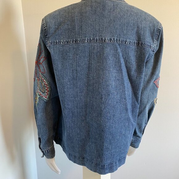 Women's Denim Floral Embroidered Jacket Flower Power - Picture 4 of 10